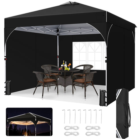 COBIZI Canopy Tent 10x10 Pop up Canopy Outdoor Shade with Sidewalls 1-Person Setup Beach Tent UPF 50+ Waterproof Canopy for Outside Sun Shelter Party Event Commercial with Air Vent Sandbags,Black