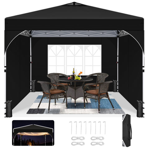 COBIZI Canopy Tent 10x10 Pop up Canopy Outdoor Shade with Sidewalls 1-Person Setup Beach Tent UPF 50+ Waterproof Canopy for Outside Sun Shelter Party Event Commercial with Air Vent Sandbags,Black