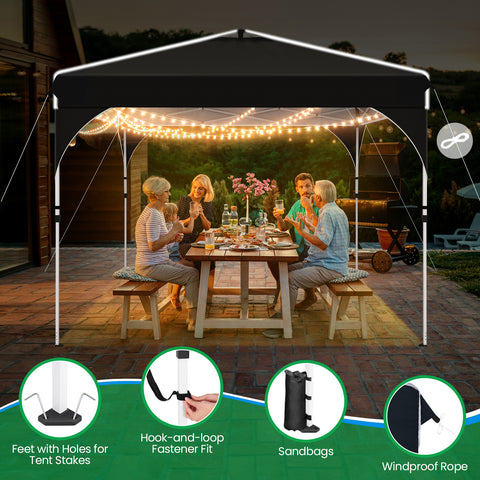 COBIZI Canopy Tent 10x10 Pop up Canopy Outdoor Shade with Sidewalls 1-Person Setup Beach Tent UPF 50+ Waterproof Canopy for Outside Sun Shelter Party Event Commercial with Air Vent Sandbags,Black