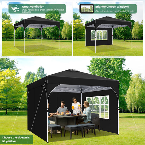 COBIZI Canopy Tent 10x10 Pop up Canopy Outdoor Shade with Sidewalls 1-Person Setup Beach Tent UPF 50+ Waterproof Canopy for Outside Sun Shelter Party Event Commercial with Air Vent Sandbags,Black