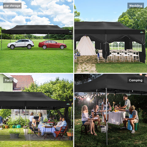 COBIZI 10'x30' Pop-Up-Überdachung, Partyzelt, Outdoor-Event-Sofortpavillon, wasserdichtes, kommerzielles, robustes Vordach für Veranstaltungen mit 8 Seitenwänden und 4 Sandsäcken, Tragetasche mit Rollen, Blau 