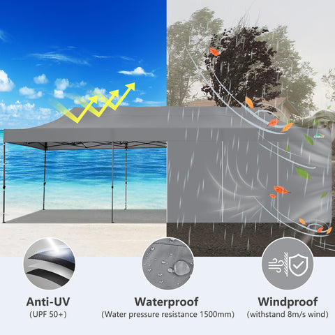 COBIZI 10'x30' Pop-Up-Überdachung, Partyzelt, Outdoor-Event-Sofortpavillon, wasserdichtes, kommerzielles, robustes Vordach für Veranstaltungen mit 8 Seitenwänden und 4 Sandsäcken, Tragetasche mit Rollen, Blau 