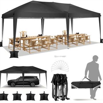 COBIZI 10x10 Ez Pop Up Canopy Tent, Commercial Instant Gazebo Tents for Parties, Waterproof Adjustable Outdoor Patio Backyard Canopy Party Tent,Black
