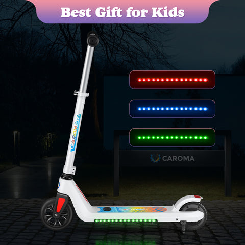 Caroma Electric Scooter , 120W Motor, 10 mph, 80 mins Ride Time, Adjustable Speed & Height, Colorful Lights, LED Display,Ideal Gifts for Kids Ages 6-14