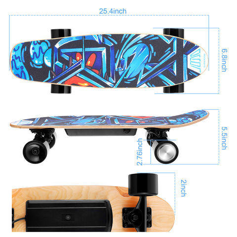 Caroma Electric Skateboard with Wireless Remote Control, 350W, Max 12.4 MPH, 7 Layers Maple E-Skateboard, 3 Speed Adjustment for Adult, Teens, and Kids - Blue