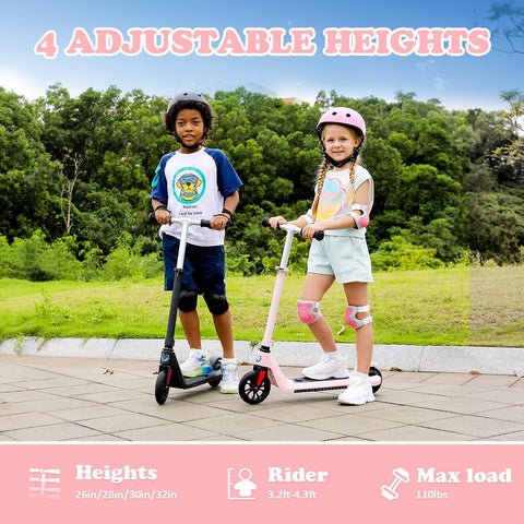 Caroma 22V Electric Scooter for Kids Ages 6-12, Powered E-Scooter with Speeds of 6 MPH, 5" Solid Rubber Wheels UL2272 Certification, Lightweight Electric Kick Scooter for Kids Boy Girl Pink