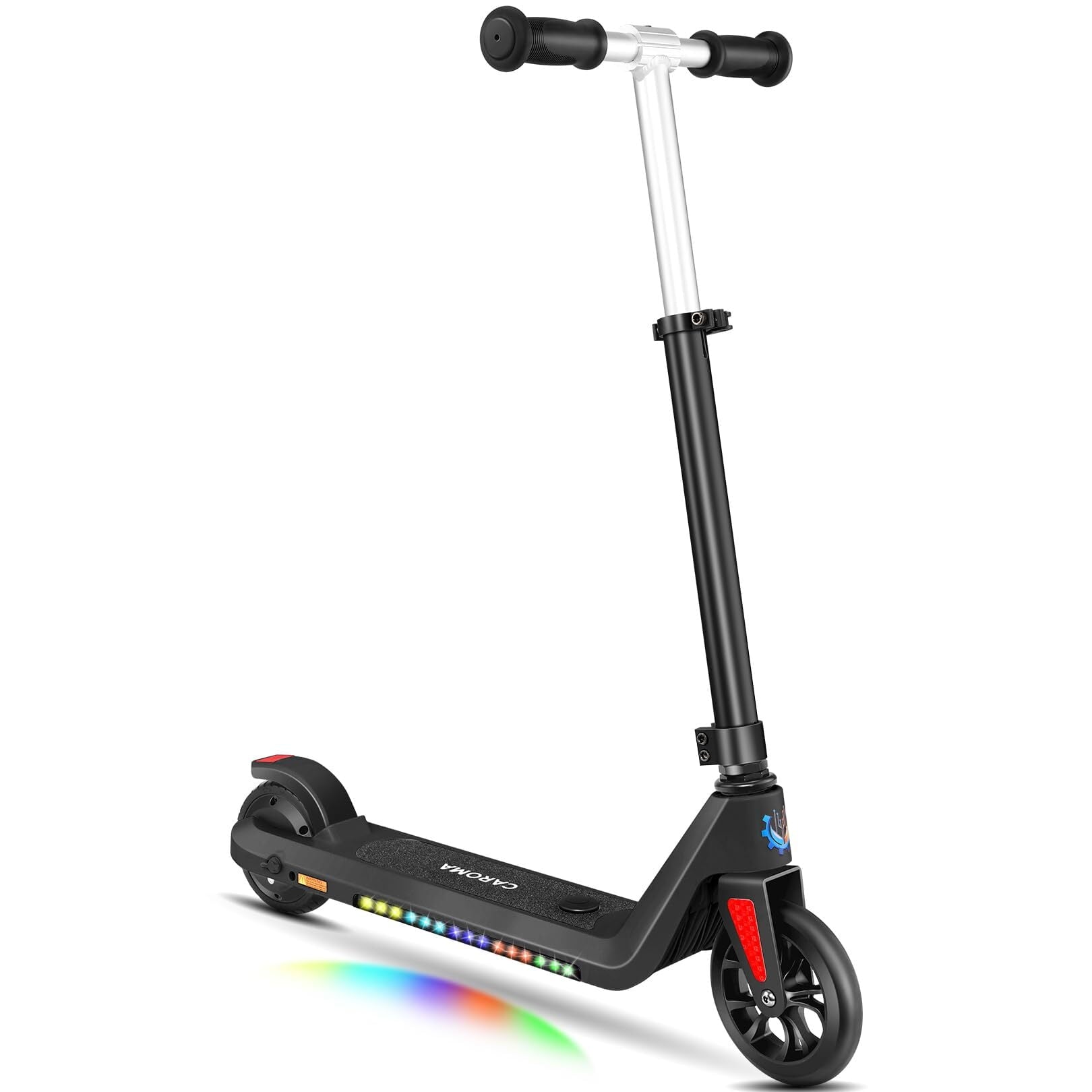 Caroma 22V Elektroroller für Kinder im Alter von 6-12 Jahren, angetriebener E-Scooter mit Geschwindigkeiten von 6 MPH, 5" Vollgummiräder UL2272-Zertifizierung, leichter Elektro-Tretroller für Kinder, Jungen, Mädchen, Schwarz