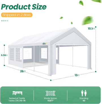 COBIZI 13x26ft Heavy Duty Outdoor Party Tent Large Canopy Tent with Removable Sidewalls, White Event Shelter, Windproof Upgraded, Ideal for Catering, Weddings, BBQs, and Events, White