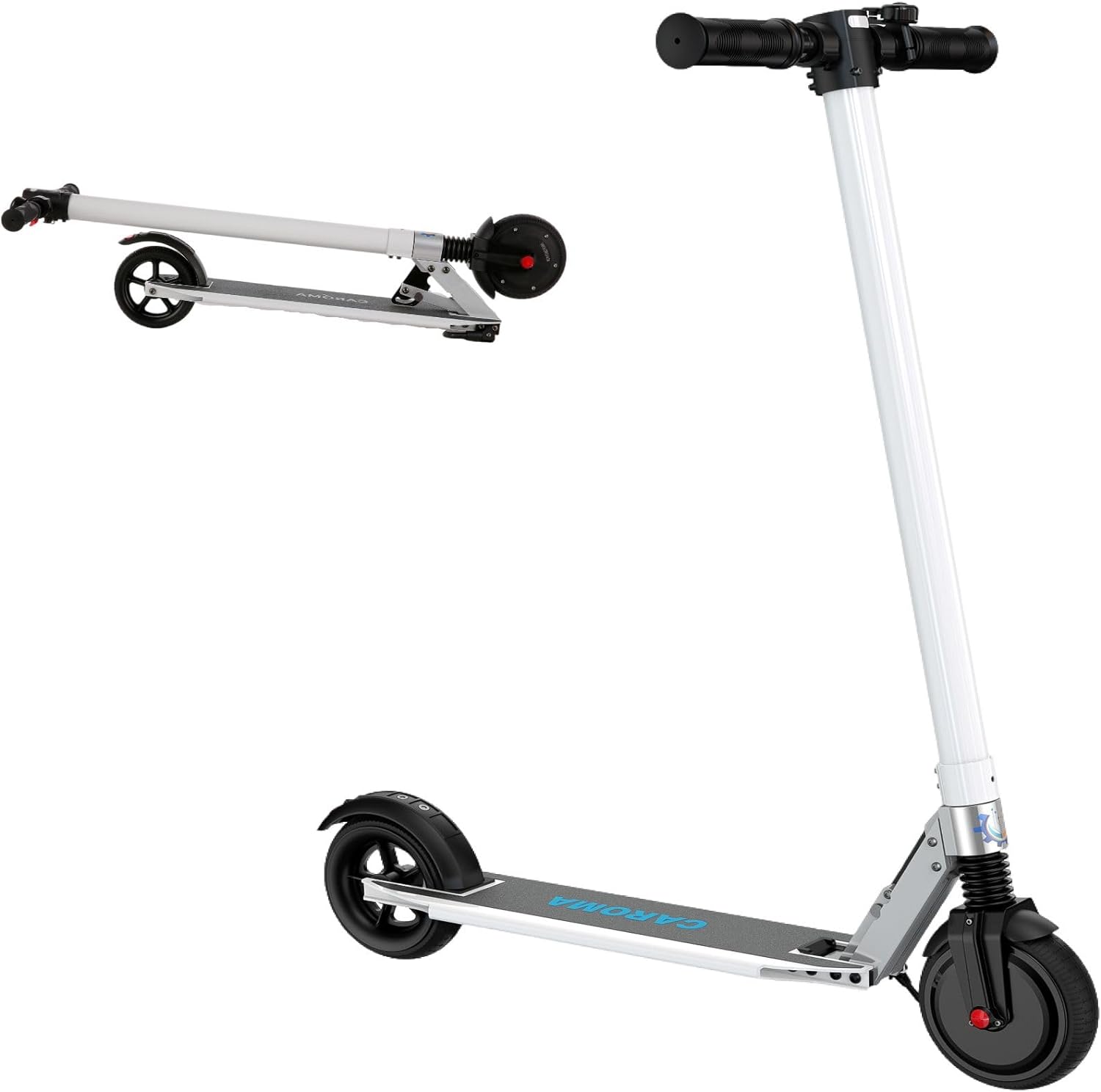 Caroma Lightweight Commuter Electric Scooter, 15.5 Mph & 20 Miles Range, 250W Motor Foldable Kick Scooters for Adult, White