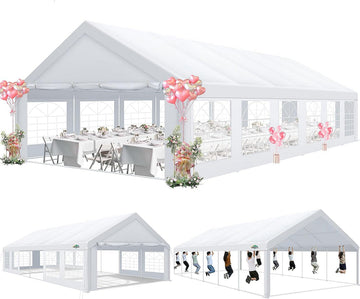 COBIZI 20x40 Heavy Duty Outdoor Canopy Large Party Tent & Carport, Upgraded Outdoor Event Shelter Tent with 8 Removable Sidewalls, UV50+, Big Tent for Wedding, Festivals, Birthday Parties, White