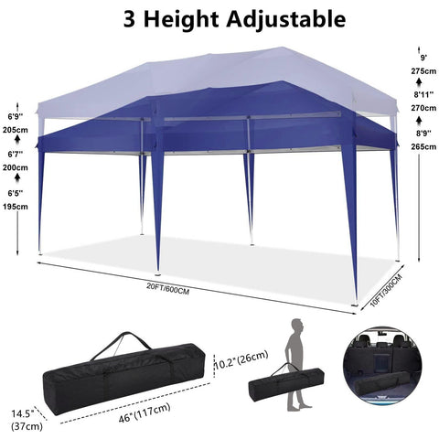 COBIZI 10x20 EZ Pop Up Canopy Tent Party Tent Outdoor Event Protable Instant Shelter Tent Gazebo with 6 Removable Sidewalls and Carry Bag,Dark Blue