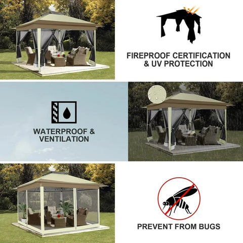 COBIZI 12'x12' Pop-up Gazebo Patio Gazebo Outdoor Gazebo Canopy with Mosquito Netting Patio Tent