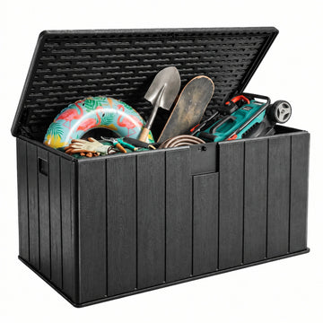 Winice 150 Gallon Outdoor Patio Box Deck Polyethylene Storage Box Backyard,Waterproof Deck Box, Black