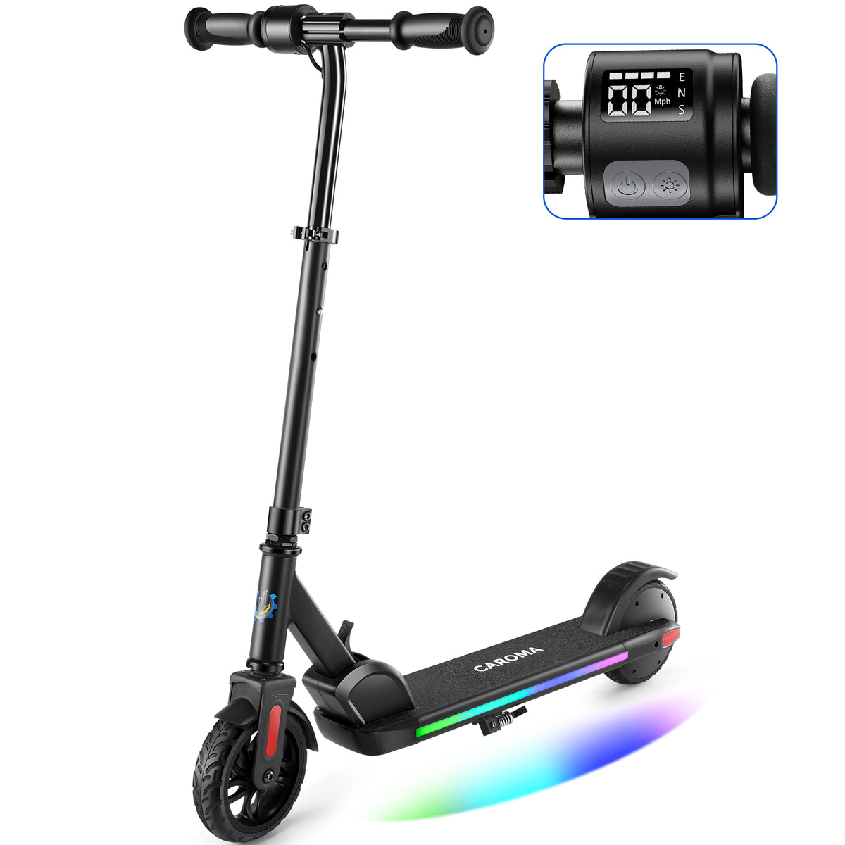 Caroma 180W Electric Scooter | 3 Speeds and Height Adjustable | Max Load 132lbs | LED Visible Display for Kids Ages 6-14,Ideal Gifts for Kids