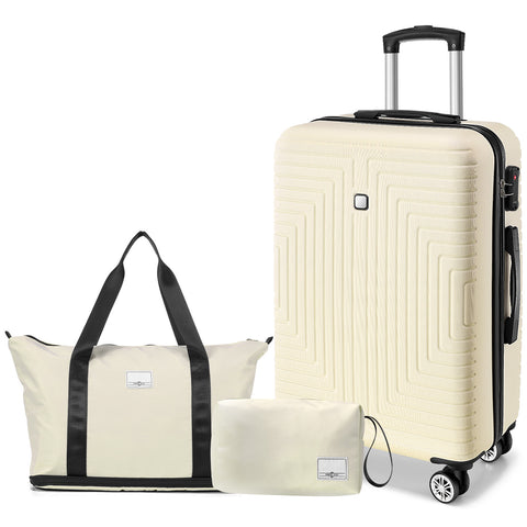 SANOPY 20" Expandable Carry-On Luggage Set, Hardside 3PCS Lightweight Suitcase Set with TSA Lock and Spinner Wheels, Beige