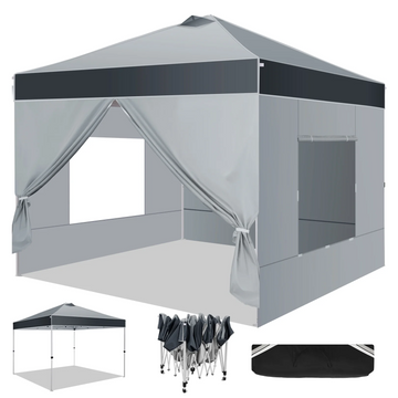 COBIZI 10x10 Pop Up Canopy Tent, Instant Canopy with-Push Center Lock, Air Vent, Removable Sidewalls and Reflective Strips, Outdoor Tent for Party, Camping, Beach, Market,Grey