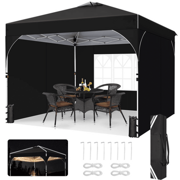 COBIZI 10x10 Pop up Canopy Gazebo with Sidewalls Easy up Tent for Party UPF 50+ Waterproof Canopy for Outside Sun Shelter for Party Event Commercial Market with Air Vent Sandbags,Black