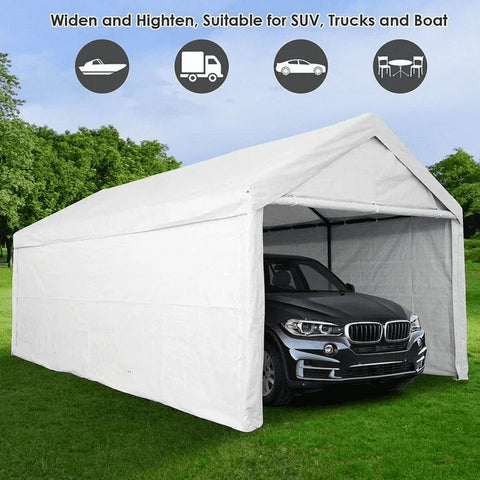 COBIZI Carport 10'x20' Large Heavy Duty Car Tent with Powder-Coated Steel Frame, Portable Garage with Removable Sidewalls & Doors, Car Canopy with All-Season Tarp for Outdoor Party, Birthday, White