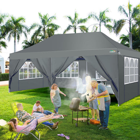 COBIZI 10x20 Pop up Canopy with 6 Removable Sidewalls,Outdoor Waterproof Canopy Tents for Partie Wedding,Instant Sun Protection Shelter with Upgrade Raised Roof and Carry Bag,Gray