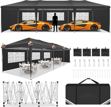 COBIZI 10x10 Ez Pop Up Canopy Tent, Commercial Instant Gazebo Tents for Parties, Waterproof Adjustable Outdoor Patio Backyard Canopy Party Tent,Black