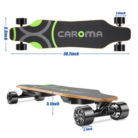 Caroma Electric Skateboards with Remote, 900W Hub-Motor Electric Longboard for Adults Teens, 28MPH Top Speed, 22 Miles Max Range Graffiti - Black Green
