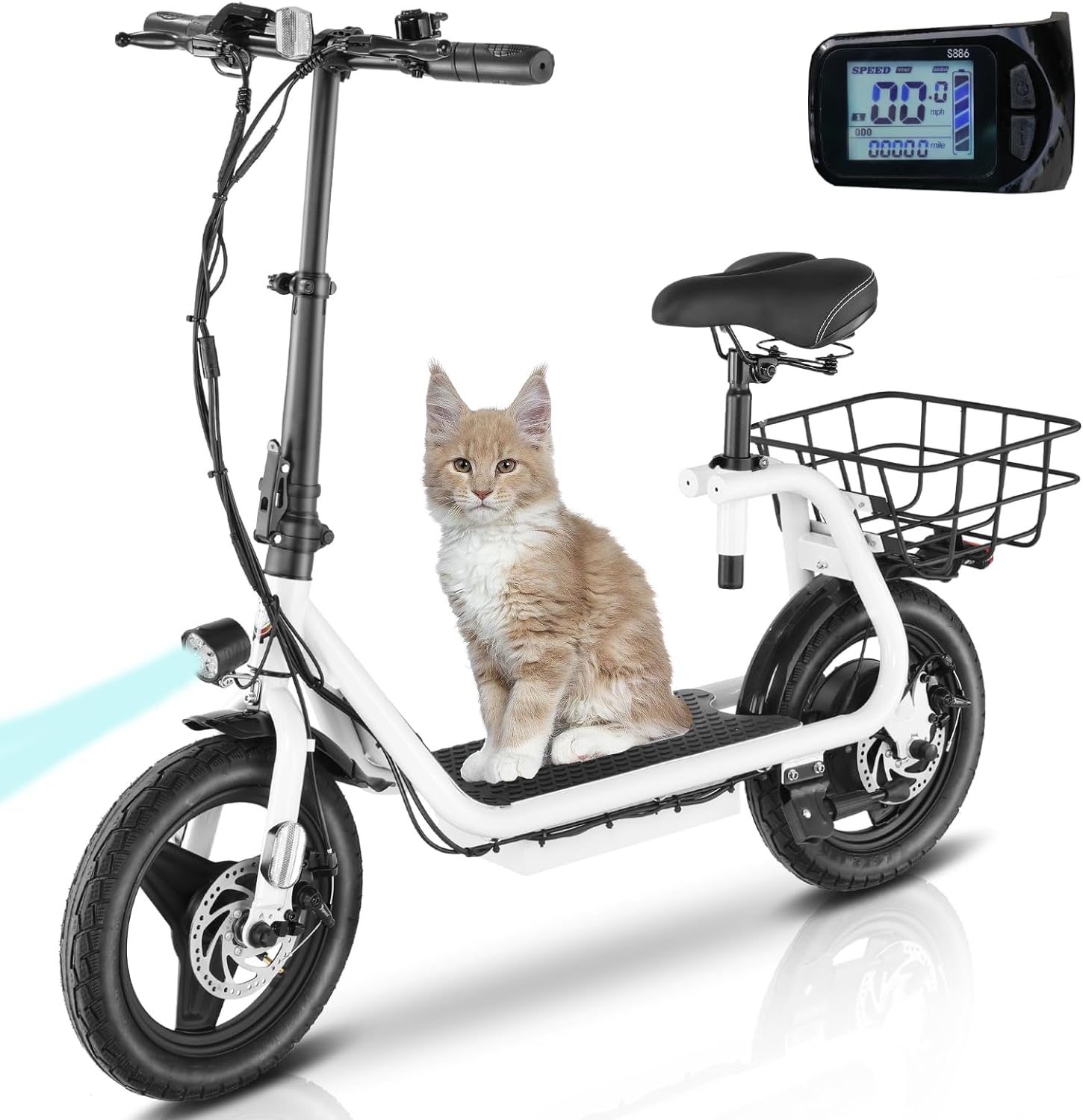 Caroma Electric Scooters, Foldable Adult Shock Absorbing Electric Bike for Commuting, 14" Tires Electric Scooter with Seat for Adults, Peak 819W Motor Up to 20MPH/25 Miles