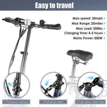 Caroma Electric Scooters, Foldable Adult Shock Absorbing Electric Bike for Commuting, 14