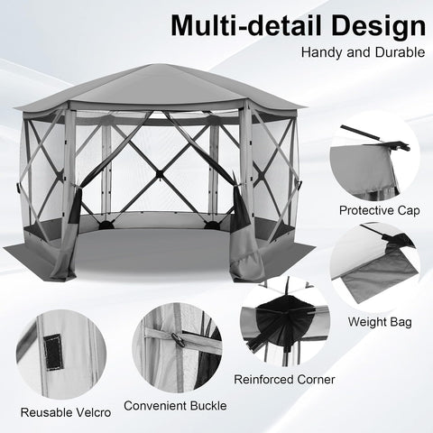 COBIZI 12x12 Pop-up Gazebo Starry Sky Screen Canopy Tent Screen House for Camping, Screen Room with Mosquito Netting, Hub Tent Instant Screened Canopy with Carrying Bag and Ground Stakes, Gray
