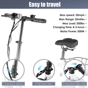 Caroma Electric Scooters, Foldable Adult Shock Absorbing Electric Bike for Commuting, 14