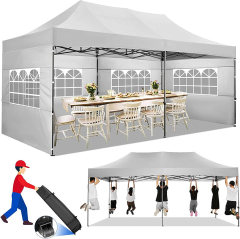 COBIZI 10x20 Heavy Duty Pop up Canopy with 6 Sidewalls, Upgrade Frame Commercial Heavy Duty Tent, Waterproof Outdoor Party Wedding Tent Canopy