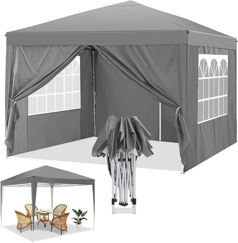 COBIZI 10'x10' ft Popup Canopy Waterproof Canopy with 4 Sidewalls Outdoor Commercial Instant Shelter Beach Camping Canopy Tent for Party