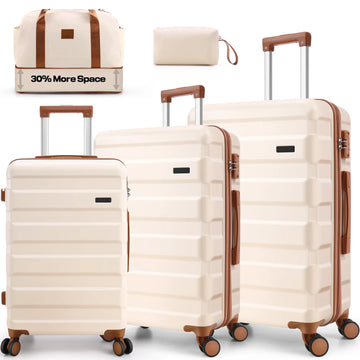 COBIZI 5 Piece Hard Shell Luggage Set, TSA Lock, Travel & Duffle Bag, Beige