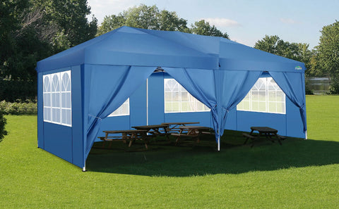 COBIZI 10x20 EZ-UP Canopy Tent Waterproof Canopy,Protable Instant Shelter Gazebo with 6 Removable Sidewalls and Carry Bag,Blue