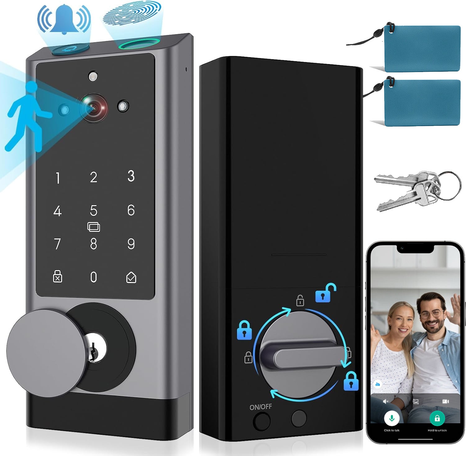 COBIZI Smart Lock with WiFi, 3-in-1 Camera+Doorbell+Fingerprint Keyless Entry Door Lock, App Remote Control, Auto-Lock, Smart Deadbolt Lock, Easy Installation, IP65 Waterproof