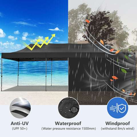 COBIZI 10'x30' Pop-Up-Überdachung, Partyzelt, Outdoor-Event-Sofortpavillon, wasserdichtes, kommerzielles, robustes Vordach für Veranstaltungen mit 8 Seitenwänden und 4 Sandsäcken, Tragetasche mit Rollen, Blau 