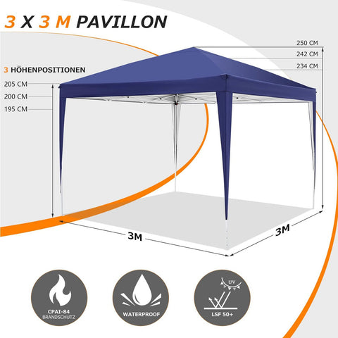 COBIZI 10'x10' ft Popup Canopy Waterproof Canopy with 4 Sidewalls Outdoor Commercial Instant Shelter Beach Camping Canopy Tent for Party,Dark Blue