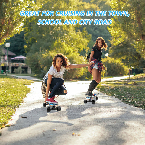 Caroma Electric Skateboard with Wireless Remote Control, 350W, Max 12.4 MPH, 7 Layers Maple E-Skateboard, 3 Speed Adjustment for Adult, Teens, and Kids - Blue