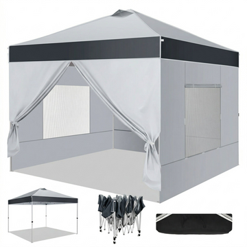 COBIZI 10x10 Pop Up Canopy Tent, Instant Canopy with-Push Center Lock, Air Vent, Removable Sidewalls and Reflective Strips, Outdoor Tent for Party, Camping, Beach, Market,White