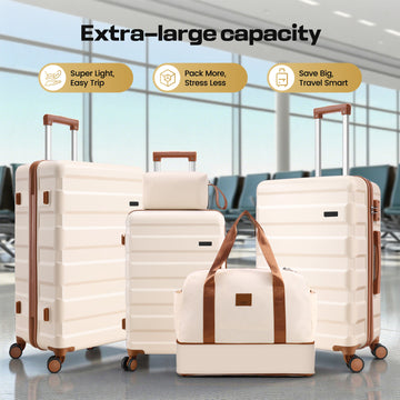 COBIZI 5 Piece Hard Shell Luggage Set, TSA Lock, Travel & Duffle Bag, Beige