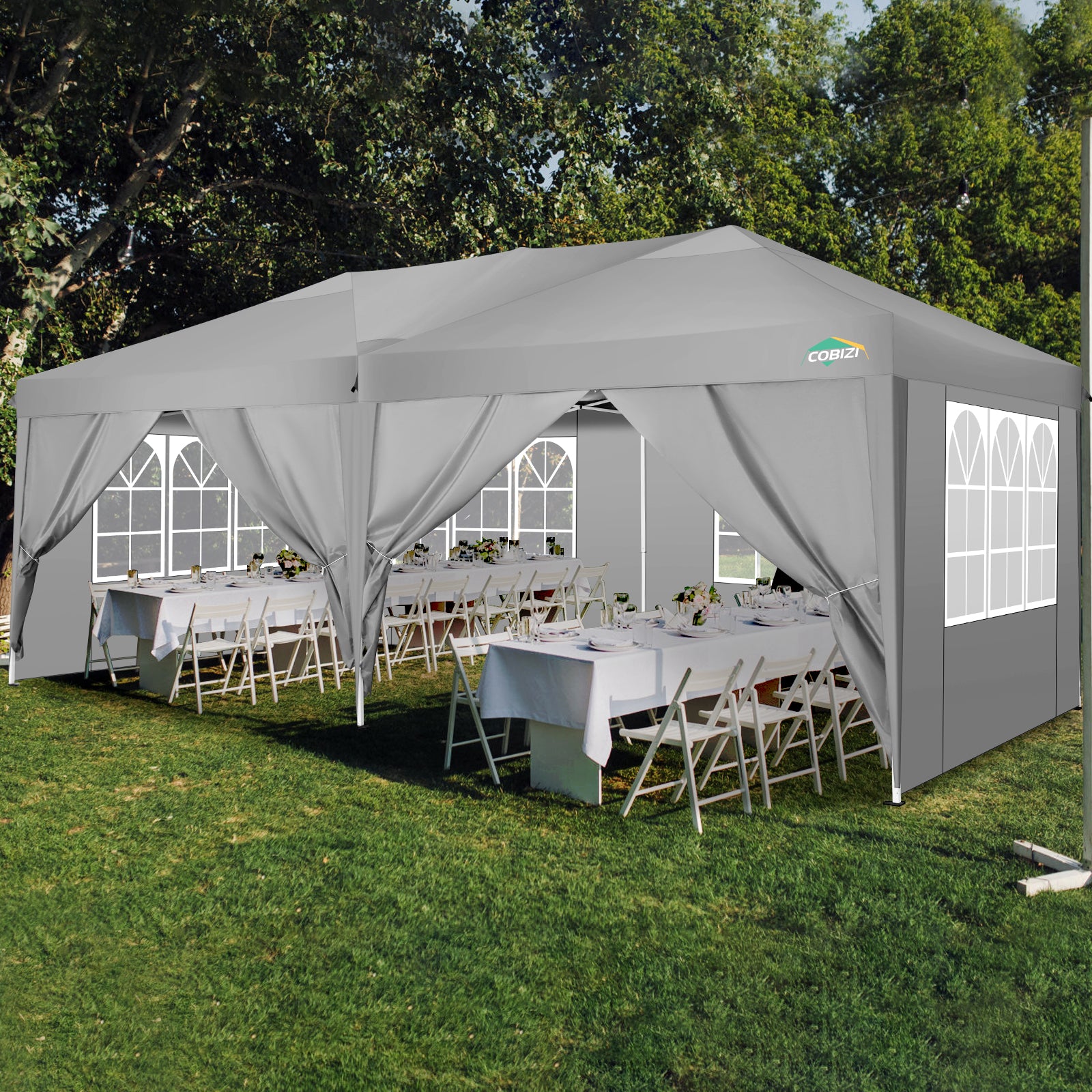 COBIZI 10x20 EZ Pop Up Canopy Tent Party Tent Outdoor Event Protable Instant Shelter Tent Gazebo with 6 Removable Sidewalls and Carry Bag,Gray