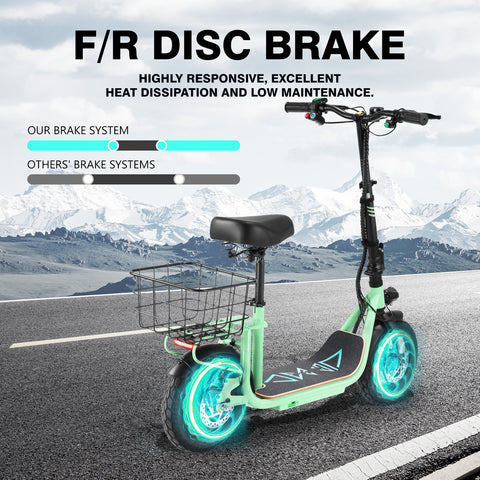 Electric Scooters with Seat for Adults, 350W(Peak 560W) Motor, 12 Miles Long Range, 20 MPH Top Speed, Foldable E Bike for Commuting with Basket,Yellow