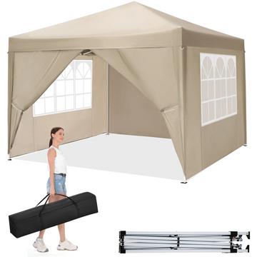 COBIZI 10x10 Pop up Canopy with Sidewalls Waterproof Outdoor Canopy Gazebo Anti-UV Instant Foldable Canopy Tent for Party with Carry Bag,Khaki