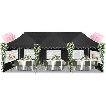 HOTEEL 10x30 Pop Up Canopy Tent with 8 Sidewalls,UPF 50+ Windproof 2000+Waterproof Wedding Event Tents for Outdoor Events,Camping,Wedding,Party Parties Canopy with Roller Bag,Black
