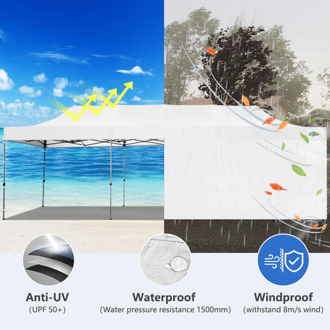 COBIZI 10'x30' Pop-Up-Überdachung, Partyzelt, Outdoor-Event-Sofortpavillon, wasserdichtes, kommerzielles, robustes Vordach für Veranstaltungen mit 8 Seitenwänden und 4 Sandsäcken, Tragetasche mit Rollen, Blau 