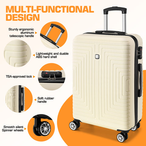 SANOPY 20" Expandable Carry-On Luggage Set, Hardside 3PCS Lightweight Suitcase Set with TSA Lock and Spinner Wheels, Beige