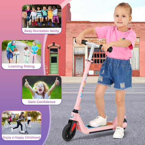 Caroma Electric Scooter for Kids Ages 6-12, Powered E-Scooter with Speeds of 6 MPH, Colorful Rainbow Light, up to 110 lb