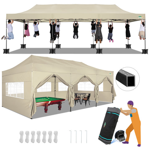 COBIZI 10'x30' Pop-Up-Überdachung, Partyzelt, Outdoor-Event-Sofortpavillon, wasserdichtes, kommerzielles, robustes Vordach für Veranstaltungen mit 8 Seitenwänden und 4 Sandsäcken, Tragetasche mit Rollen, Blau 