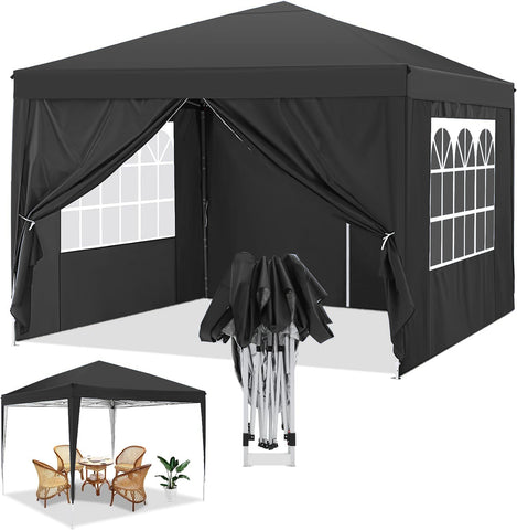 COBIZI 10'x10' ft Popup Canopy Waterproof Canopy with 4 Sidewalls Outdoor Commercial Instant Shelter Beach Camping Canopy Tent for Party
