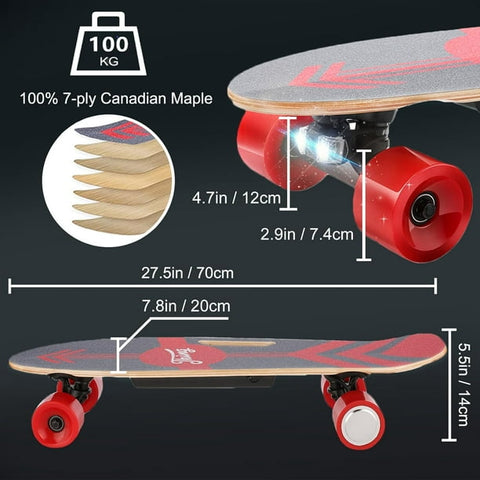 Caroma 350 W Elektro-Skateboards für Erwachsene und Teenager, 12,4 MPH Höchstgeschwindigkeit und 8 Meilen maximale Reichweite, Rot 