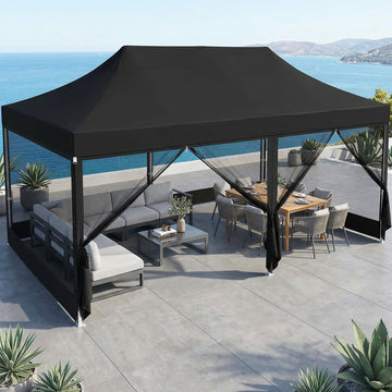COBIZI 10x20 Pop Up Canopy with Mosquito Netting&Removable Sidewalls-Heavy Duty Full-Truss Party Tent,Waterproof UPF 50+ Outdoor Gazebo with Roller Bag,Black